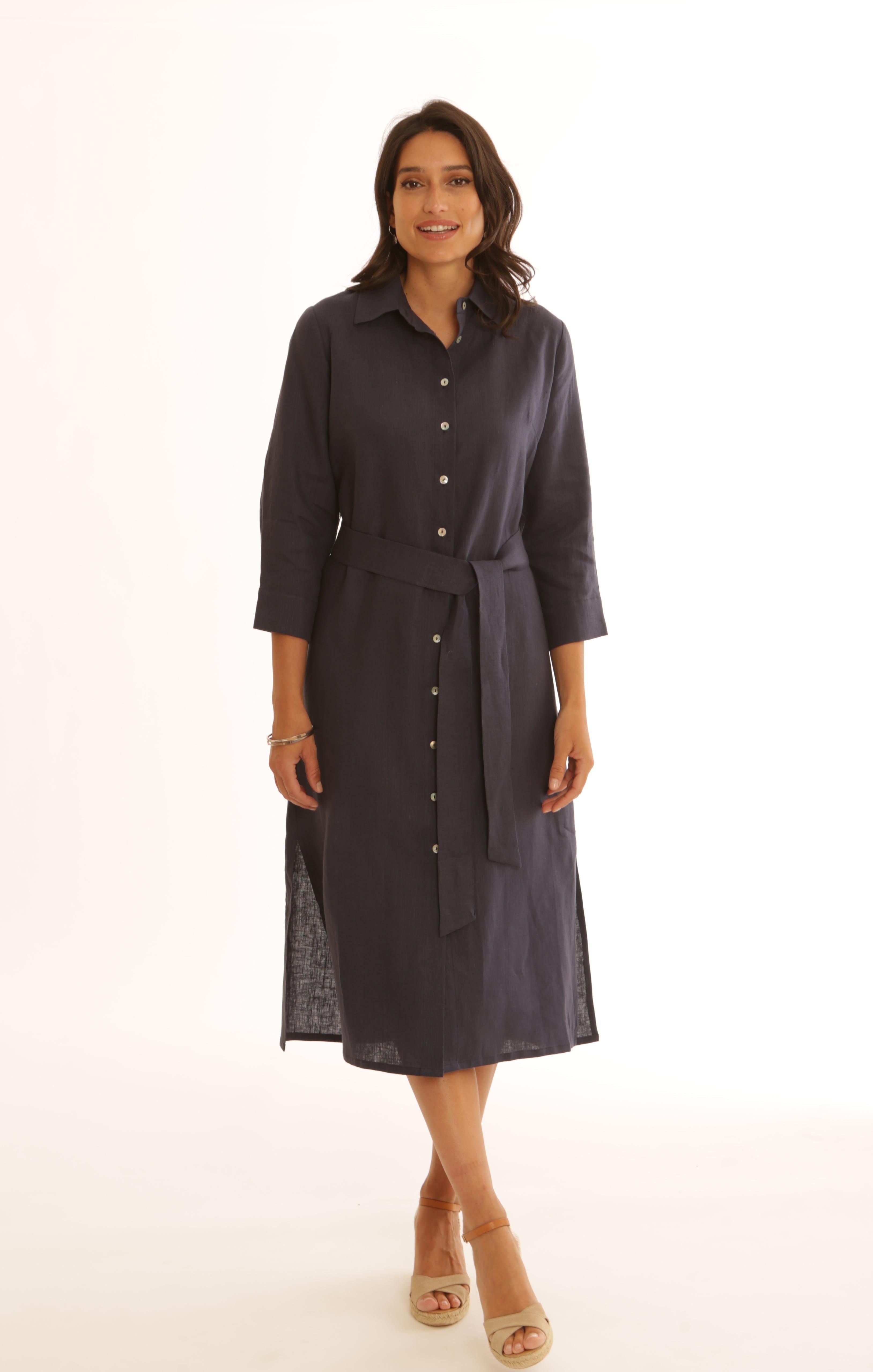 BEA Linen Dress ~ Navy