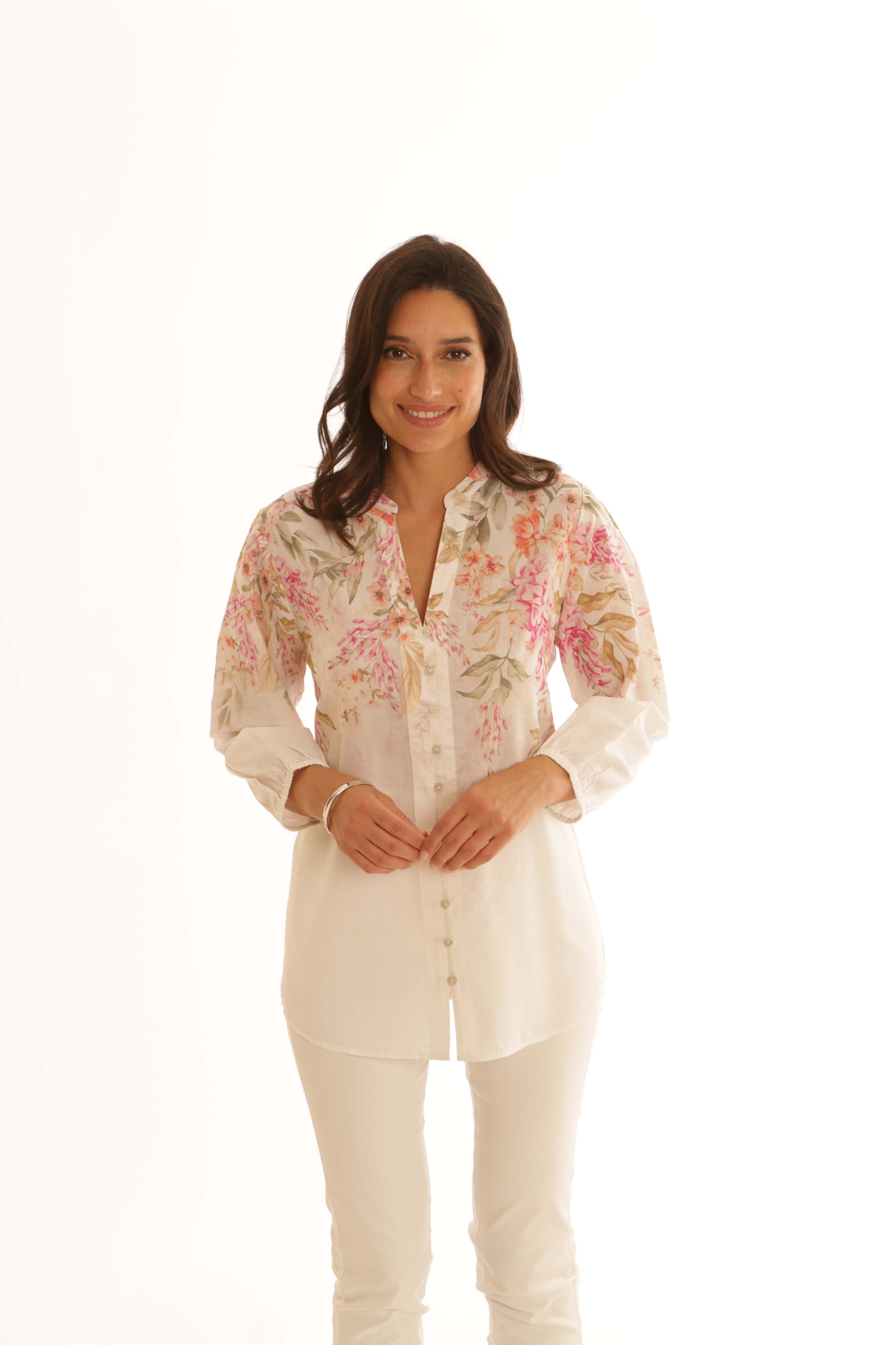 JO Romantic Blouse ~ Cream Multi Pink