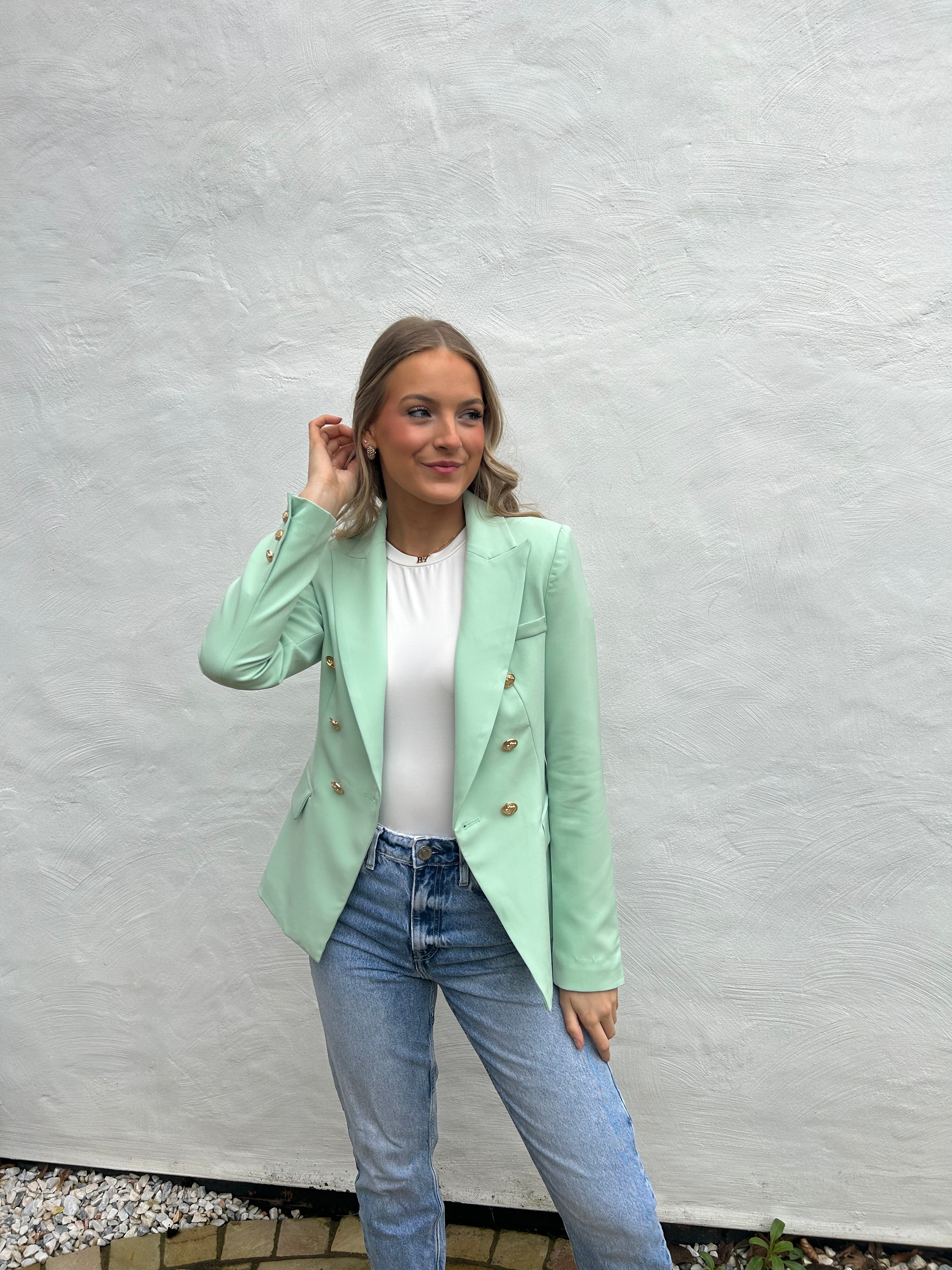 MARTHA  Double Breasted Blazer in Soft Mint